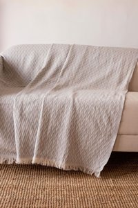 Koza Home Pamuklu Saçaklı Süngersiz Çizgili Gri Tekli Koltuk Örtüsü 175x210 cm