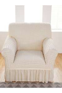 Kırören Polyester Bürümcük Fırfırlı Süngersiz Düz Giydirmeli Bej Tekli Koltuk Örtüsü 70x115 cm