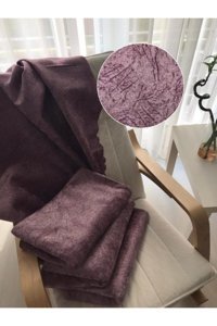 Hilal Home Polyester Süngerli Çizgili Mor Tekli Koltuk Örtüsü