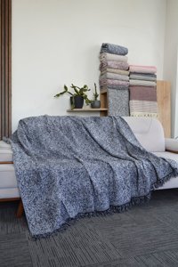 Mutlu Çeyiz Pamuklu Saçaklı Süngersiz Siyah Tekli Koltuk Örtüsü 170x220 cm