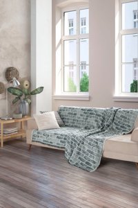 Miracolo Home Pamuklu - Polyester Saçaklı Süngersiz Geometrik Desenli Yeşil Tekli Koltuk Örtüsü 180x220 cm