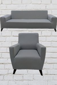 Şahane Ev Mikro Polyester Likralı Jakarlı Süngersiz Düz Giydirmeli Lastikli Gri Üçlü Koltuk Örtüsü 85x55 cm