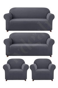 Iydgah Polyester Likralı Süngersiz Düz Giydirmeli Gri 3-3-1-1 Koltuk Örtüsü 110x120 cm