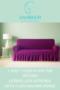 Sahibnur Pamuklu - Polyester Bürümcük Jakarlı Süngersiz Petek Desenli Giydirmeli Mor Tekli Koltuk Örtüsü 180x230 cm