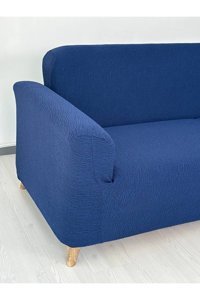 Defne Home Pamuklu - Polyester Likralı Jakarlı Süngersiz Armürlü Giydirmeli Mavi Tekli Koltuk Örtüsü 180x230 cm