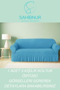 Sahibnur Pamuklu - Polyester Bürümcük Jakarlı Süngersiz Petek Desenli Giydirmeli Turkuaz Tekli Koltuk Örtüsü 180x230 cm