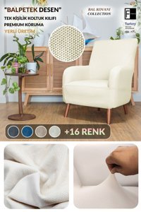 Faiend Pamuklu - Polyester Jakarlı Süngersiz Petek Desenli Giydirmeli Bej Tekli Koltuk Örtüsü 180x250 cm