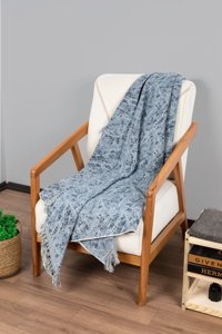 Valery Home Pamuklu Polar Saçaklı Süngersiz Mermer Desenli Mavi Tekli Koltuk Örtüsü 170x220 cm