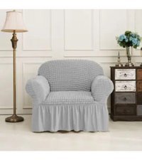 Elgeyar Pamuklu - Polyester Bürümcük Jakarlı Süngersiz Armürlü Giydirmeli Gri Tekli Koltuk Örtüsü 70x80 cm