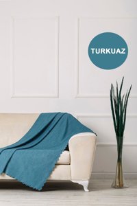Velerde Home Velerde Pamuklu - Polyester Polar Süngersiz Düz Turkuaz Tekli Koltuk Örtüsü 175x215 cm