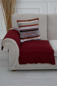 Aisha's Design KTK-7 Polyester Örgü Pileli Süngersiz Düz Bordo Tekli Koltuk Örtüsü 34x48 cm