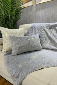 Paris Life Pamuklu Polar Peluş Süngersiz Çizgili Gri Üçlü Koltuk Örtüsü 100x160 cm