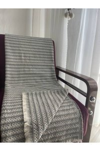 Yaren Çeyiz Pamuklu Polar Saçaklı Süngersiz Çizgili Gri Tekli Koltuk Örtüsü 170x200 cm