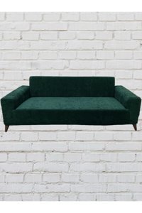 Şahane Ev Babyface Kadife Likralı Jakarlı Süngersiz Çizgili Giydirmeli Lastikli Kaymaz Yeşil Üçlü Koltuk Örtüsü 34x48 cm
