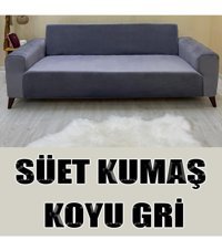 Kılıfsan Pamuklu - Polyester Süngersiz Düz Giydirmeli Gri Üçlü Koltuk Örtüsü 140 cm