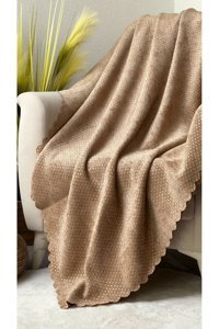 Evimebu Şönil Polar Jakarlı Süngersiz Puantiyeli Bej Tekli Koltuk Örtüsü 170x210 cm