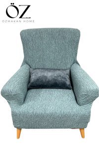 Özmakan Pamuklu Likralı Jakarlı Süngersiz Çizgili Giydirmeli Yeşil Tekli Koltuk Örtüsü 65x70 cm
