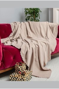 Latuda Concept Şönil Süngersiz Armürlü Bej Tekli Koltuk Örtüsü 175x215 cm
