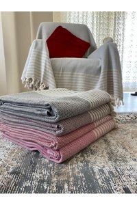 Altınkoza Pamuklu Püsküllü Süngersiz Gri Tekli Koltuk Örtüsü 150x180 cm