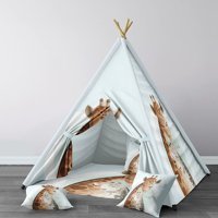 Instababyrooms 190 2-4 Yaş Üçgen Kızılderili Unisex Zürafalı Oyun Çadırı Açık Mavi