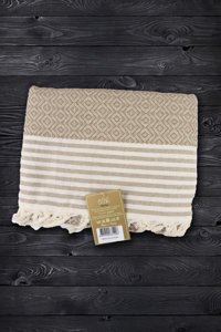Ödel Buldan Somon Pamuklu Örgü Jakarlı Süngersiz Çizgili Bej Tekli Koltuk Örtüsü 180x230 cm