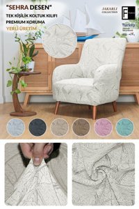 Faiend Pamuklu - Polyester Jakarlı Süngersiz Giydirmeli Krem Tekli Koltuk Örtüsü 120x85 cm