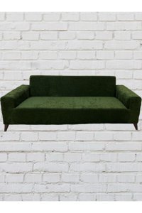 Şahane Ev Babyface Kadife Likralı Jakarlı Süngersiz Çizgili Giydirmeli Lastikli Kaymaz Haki Üçlü Koltuk Örtüsü 34x48 cm