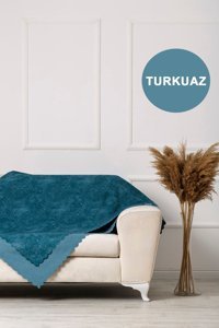 Velerde Home Vessel Pamuklu - Polyester Polar Süngersiz Mermer Desenli Turkuaz Tekli Koltuk Örtüsü 180x215 cm