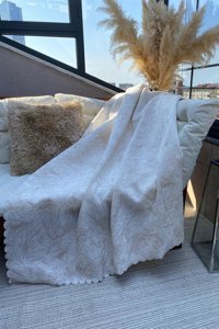 Zeyhan Tekstil Kadife Polar Süngerli Çizgili Su Geçirmez Beyaz Tekli Koltuk Örtüsü 170x220 cm