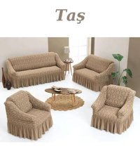 Kanway Likralı Jakarlı Süngersiz Damask Desenli Giydirmeli Kahverengi 3-2-1-1 Koltuk Örtüsü 180x230 cm