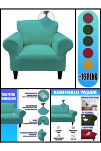 Kılıfsan Pamuklu - Polyester Süngersiz Petek Desenli Su Geçirmez Yeşil Tekli Koltuk Örtüsü 140 cm
