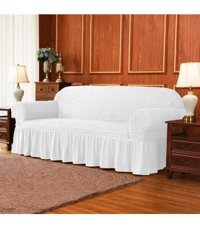 Elgeyar Pamuklu - Polyester Bürümcük Jakarlı Süngerli Armürlü Giydirmeli Beyaz Üçlü Koltuk Örtüsü 183x230 cm