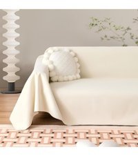 Pamukidea Pamuklu Likralı Pofuduk Süngersiz Düz Bej Üçlü Koltuk Örtüsü 180x300 cm