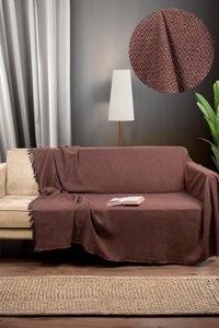 Mariva Home Diamond Pamuklu Saçaklı Süngersiz Geometrik Desenli Kahverengi Tekli Koltuk Örtüsü 170x210 cm