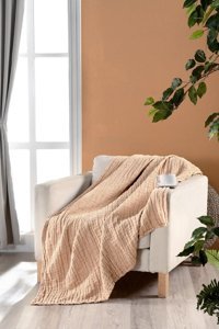 Miespiga Pamuklu Süngersiz Çizgili Bej Tekli Koltuk Örtüsü 140x190 cm