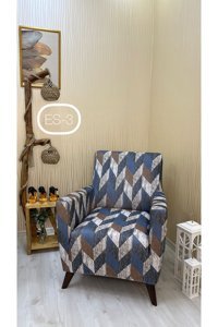 Petek Home Pamuklu - Polyester-Viskon Örgü Süngersiz Geometrik Desenli Mavi Üçlü Koltuk Örtüsü 190x230 cm