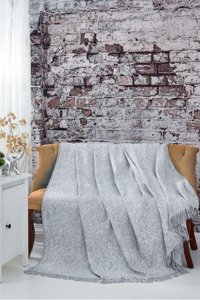 Zubazup Pamuklu Polar Saçaklı Süngersiz Düz Gri Tekli Koltuk Örtüsü 170x220 cm