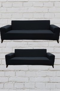 Şahane Ev Mikro Polyester Likralı Jakarlı Süngersiz Düz Giydirmeli Lastikli Antrasit Üçlü Koltuk Örtüsü 55x69 cm