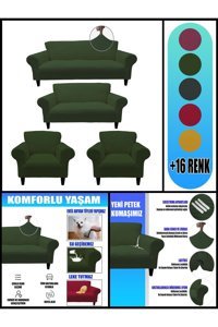 Kılıfsan Polyester Süngersiz Düz Giydirmeli Haki Dörtlü Koltuk Örtüsü 140 cm