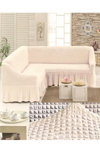 Furkanticaret Polyester Bürümcük Süngerli Kapitone Giydirmeli Krem L Koltuk Koltuk Örtüsü 180x350 cm