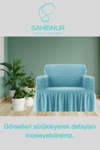 Sahibnur Pamuklu - Polyester Bürümcük Jakarlı Süngersiz Petek Desenli Giydirmeli Turkuaz Tekli Koltuk Örtüsü 70x80 cm