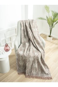 Ecre Pamuklu Kanvas Saçaklı Süngersiz Kahverengi Tekli Koltuk Örtüsü 170x220 cm