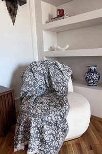 Chappal Pamuklu Kanvas Jakarlı Süngersiz Armürlü Lacivert Tekli Koltuk Örtüsü 100x180 cm