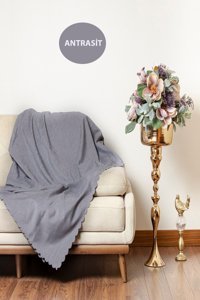 Velerde Home Pamuklu - Polyester Polar Süngersiz Düz Gri Tekli Koltuk Örtüsü 180x215 cm
