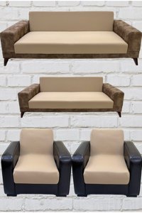 Şahane Ev Mikro Polyester Likralı Jakarlı Süngersiz Düz Giydirmeli Lastikli Kahverengi Üçlü Koltuk Örtüsü 55x8 cm