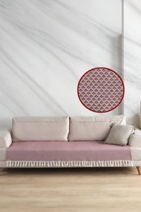 Ladynil Pamuklu Saçaklı Süngersiz Geometrik Desenli Bordo Tekli Koltuk Örtüsü 115x201 cm