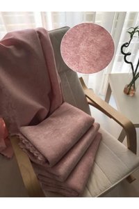 Hilal Home Polyester Süngerli Çizgili Pembe Tekli Koltuk Örtüsü 180x220 cm