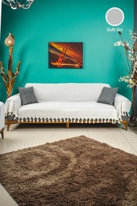 Eren Home Pamuklu Kanvas Püsküllü Süngersiz Armürlü Gri Üçlü Koltuk Örtüsü 180x300 cm