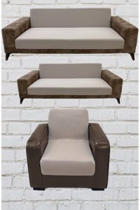Şahane Ev Mikro Polyester Likralı Jakarlı Süngersiz Düz Giydirmeli Lastikli Kahverengi Üçlü Koltuk Örtüsü 23x83 cm