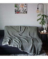 Brevis Müslin Saçaklı Süngersiz Düz Yeşil Tekli Koltuk Örtüsü 230x250 cm